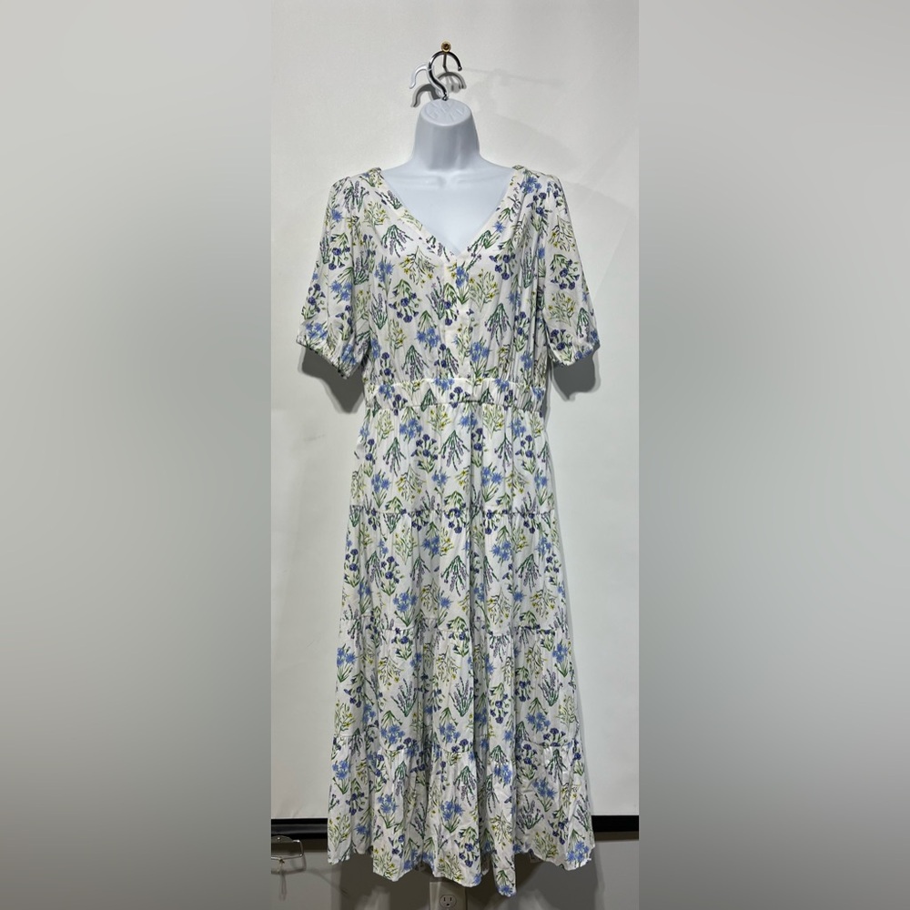 LOFT Bouquet Cutout Back Tiered Midi Dress Women’s Size Large New With‎ Tags